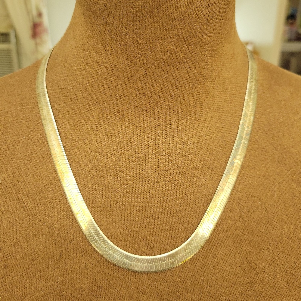 Vintage Italy 925 Sterling Silver Herringbone Flat Snake Chain 19" Minimalist